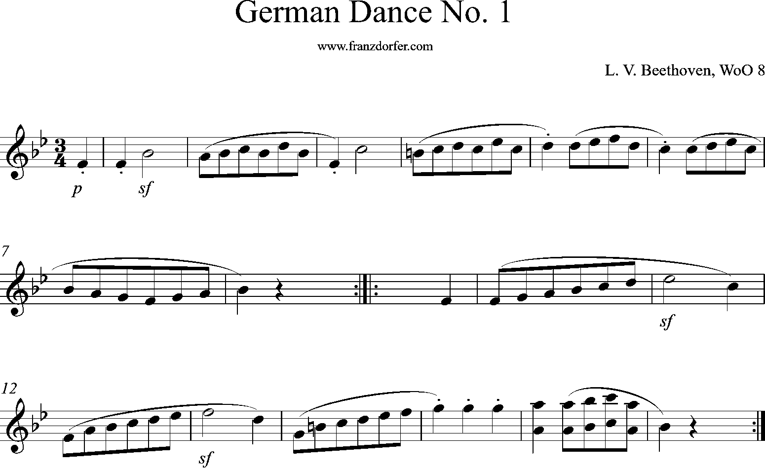 clarinet sheet music, Deutscher Tanz Nr. 1-Bb